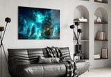Ghost Pirate Ships Glowing Teal Storm Glass Wall Art