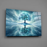 Frozen Blue Tree Winter Mirror Glass Wall Art