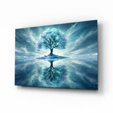 Frozen Blue Tree Winter Mirror Glass Wall Art