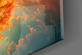 Autumn Amber Tree Sunset Reflection Glass Wall Art