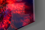 Crimson Tree Fiery Sky Cosmic Glass Wall Art
