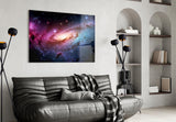 Pink and Blue Spiral Galaxy Nebula Glass Wall Art