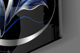 Sapphire Blue and Silver Lilies Glass Wall Art