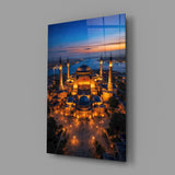 Twilight Aerial Illuminated Mosque Glass Wall Art