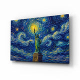 Statue of Liberty Van Gogh Style Glass Wall Art