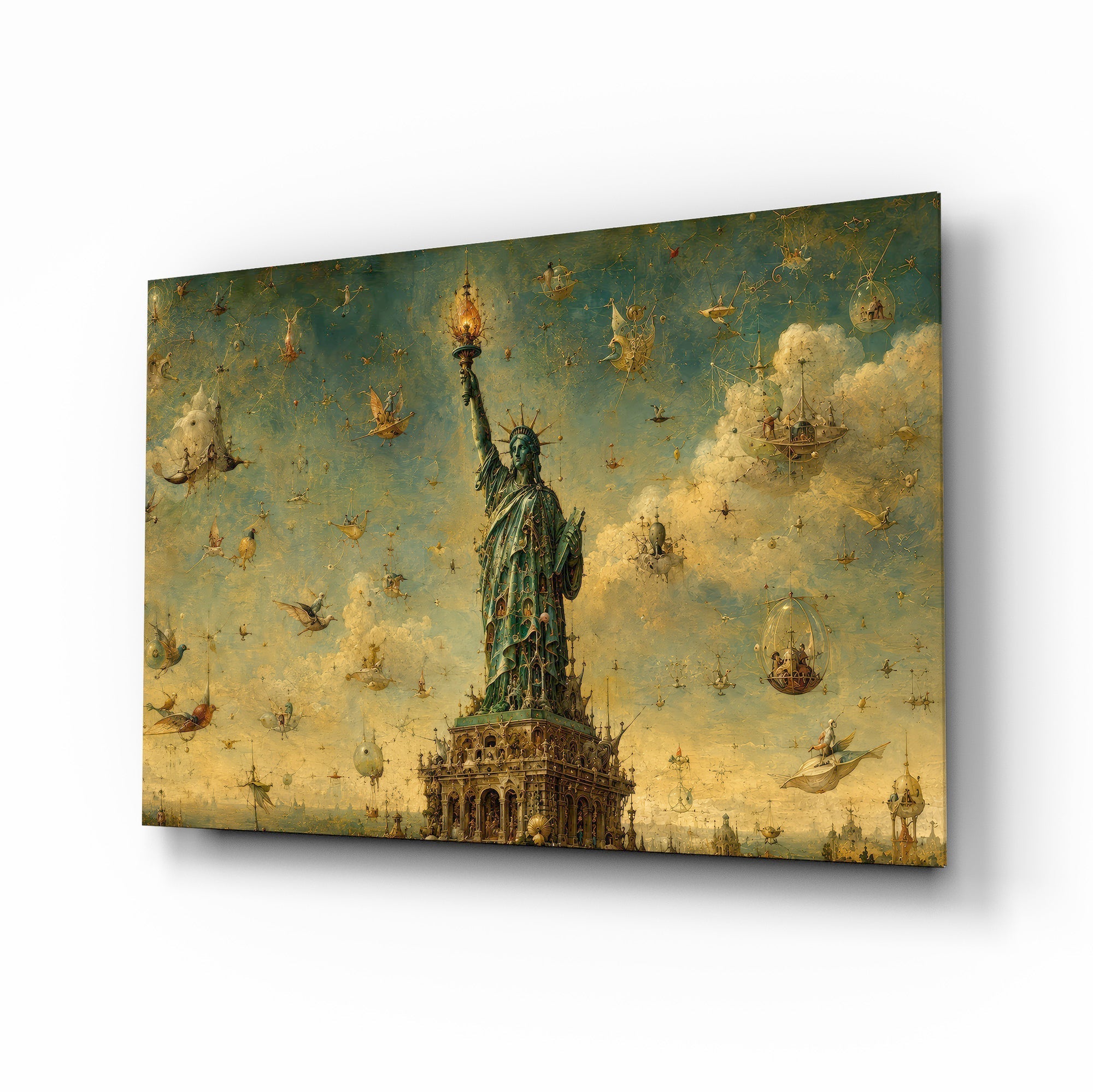 Statue of Liberty Bosch Style Glass Wall Art
