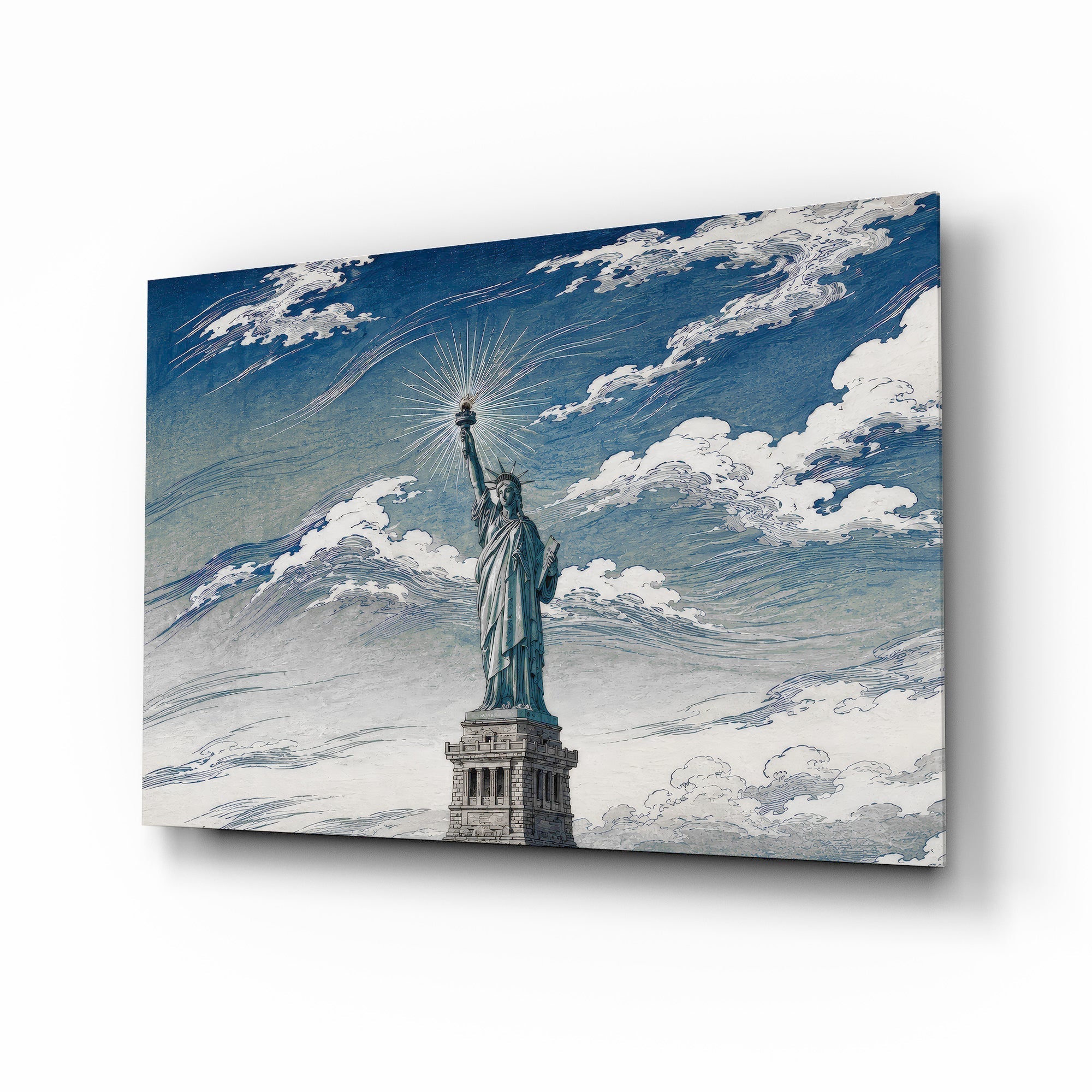 Statue of Liberty Hokusai Style Glass Wall Art