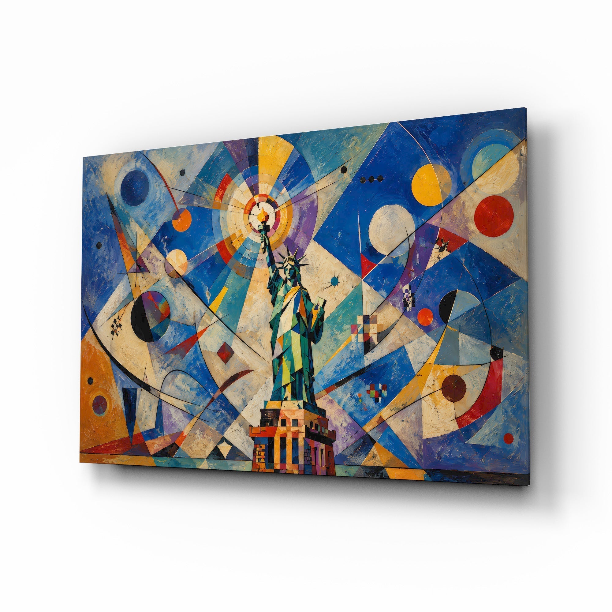 Statue of Liberty Kandinsky Style Glass Wall Art