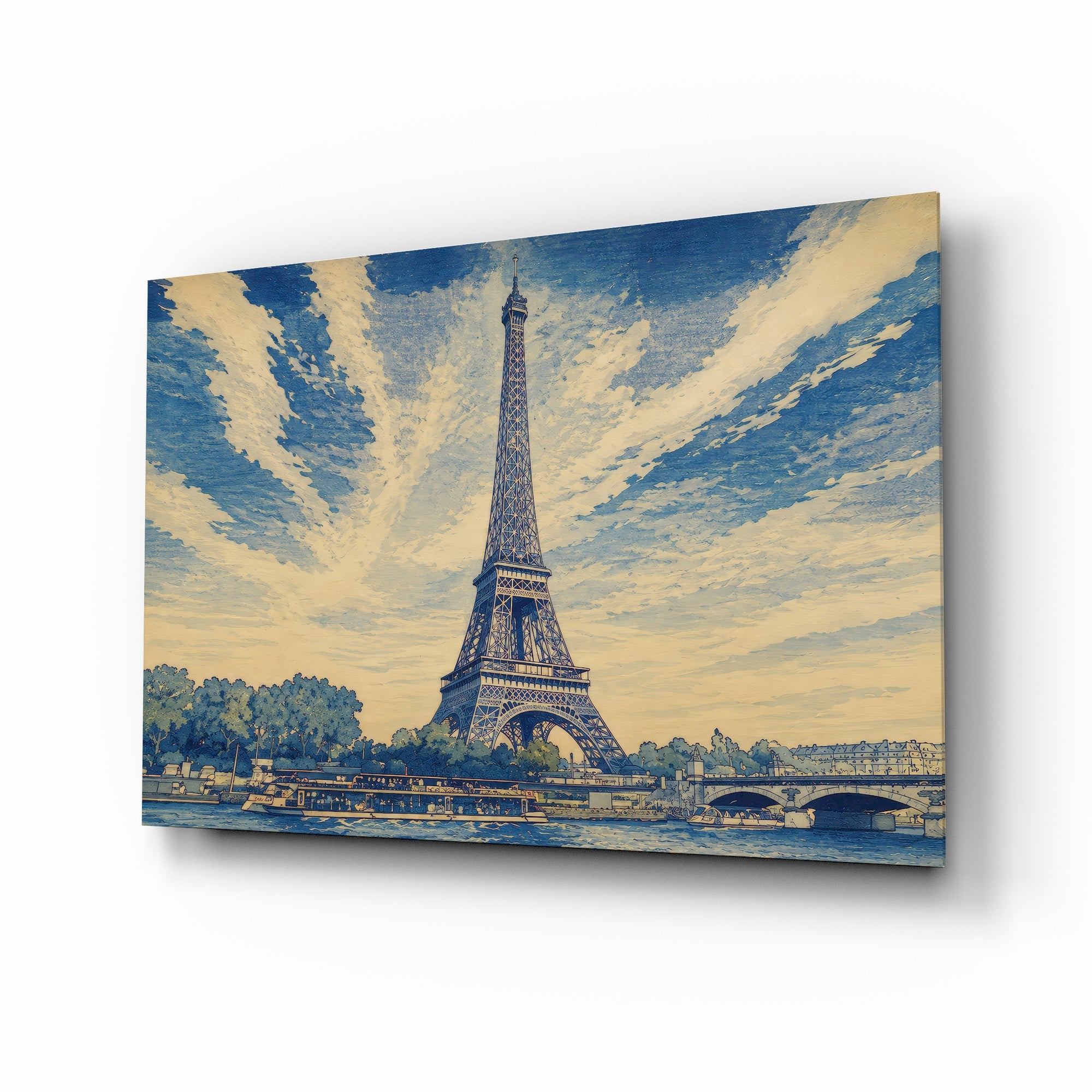 Eiffel Tower Hokusai Style Glass Wall Art