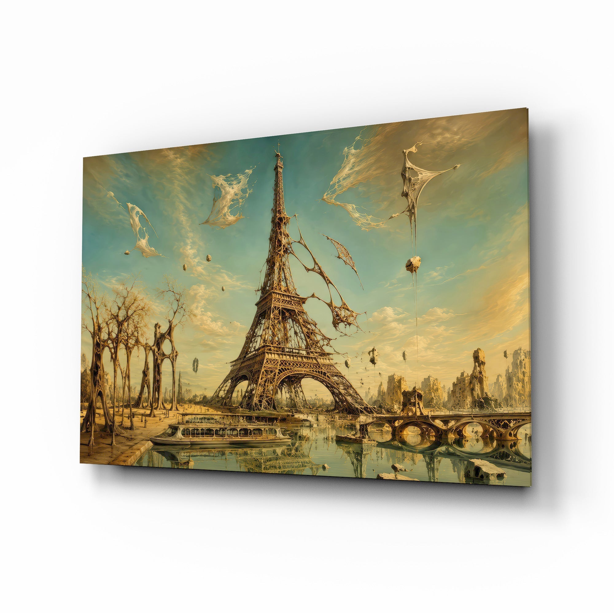 Eiffel Tower Surrealist Style Glass Wall Art