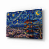 Mount Fuji Pagoda Van Gogh Style Glass Wall Art