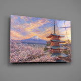 Mount Fuji Pagoda Monet Style Glass Wall Art