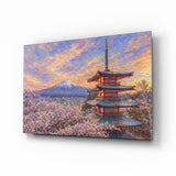 Mount Fuji Pagoda Monet Style Glass Wall Art