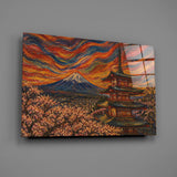 Mount Fuji Pagoda Munch Style Glass Wall Art