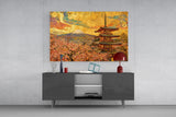 Mount Fuji Pagoda Klimt Style Glass Wall Art