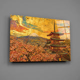 Mount Fuji Pagoda Klimt Style Glass Wall Art