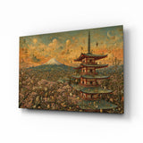 Mount Fuji Pagoda Bosch Style Glass Wall Art