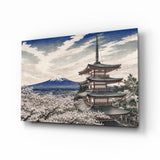 Mount Fuji Pagoda Hokusai Style Glass Wall Art