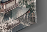 Mount Fuji Pagoda Hokusai Style Glass Wall Art