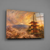 Mount Fuji Pagoda Turner Style Glass Wall Art