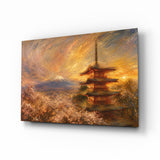 Mount Fuji Pagoda Turner Style Glass Wall Art