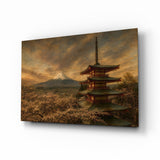 Mount Fuji Pagoda Da Vinci Style Glass Wall Art