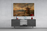 Mount Fuji Pagoda Da Vinci Style Glass Wall Art