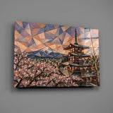Mount Fuji Pagoda Cubist Style Glass Wall Art