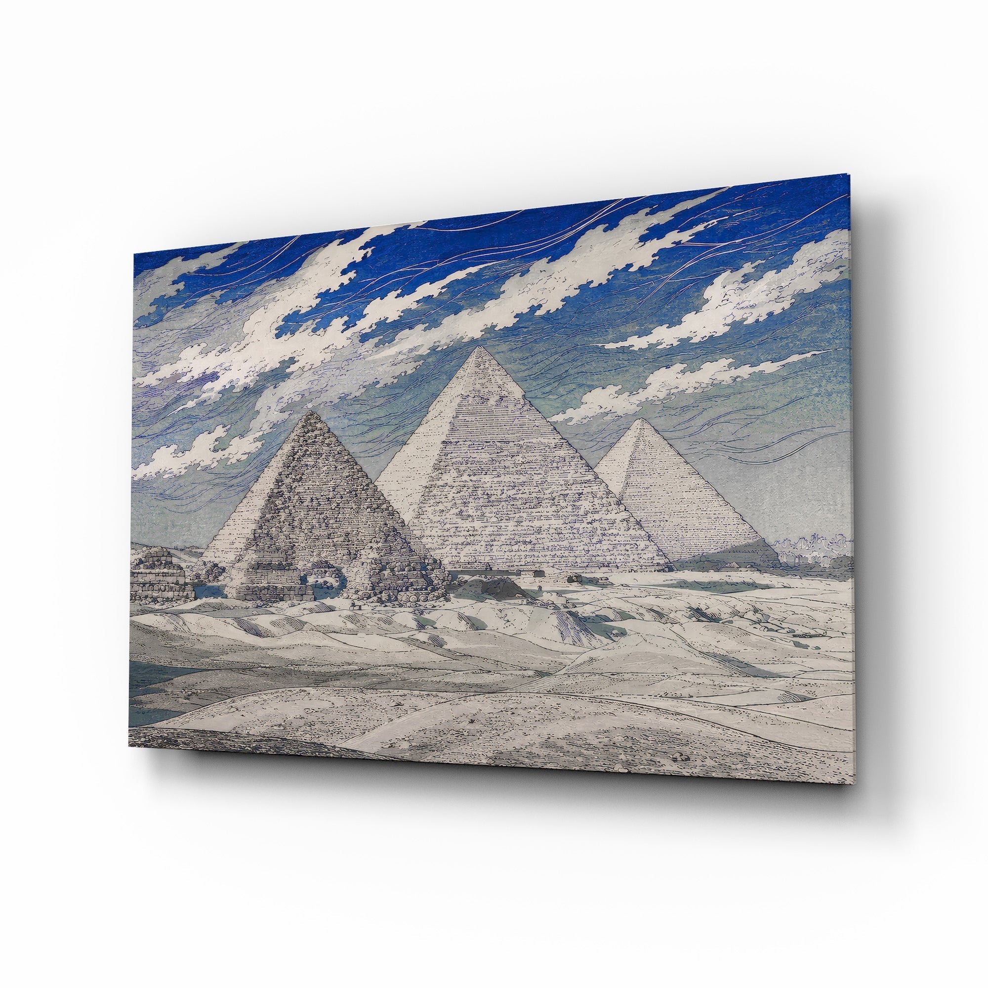 Pyramids of Giza Hokusai Style Glass Wall Art