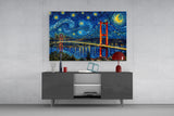 Istanbul Bosphorus Bridge Van Gogh Style Glass Wall Art