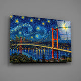 Istanbul Bosphorus Bridge Van Gogh Style Glass Wall Art