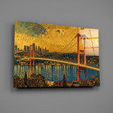 Istanbul Bosphorus Bridge Klimt Style Glass Wall Art