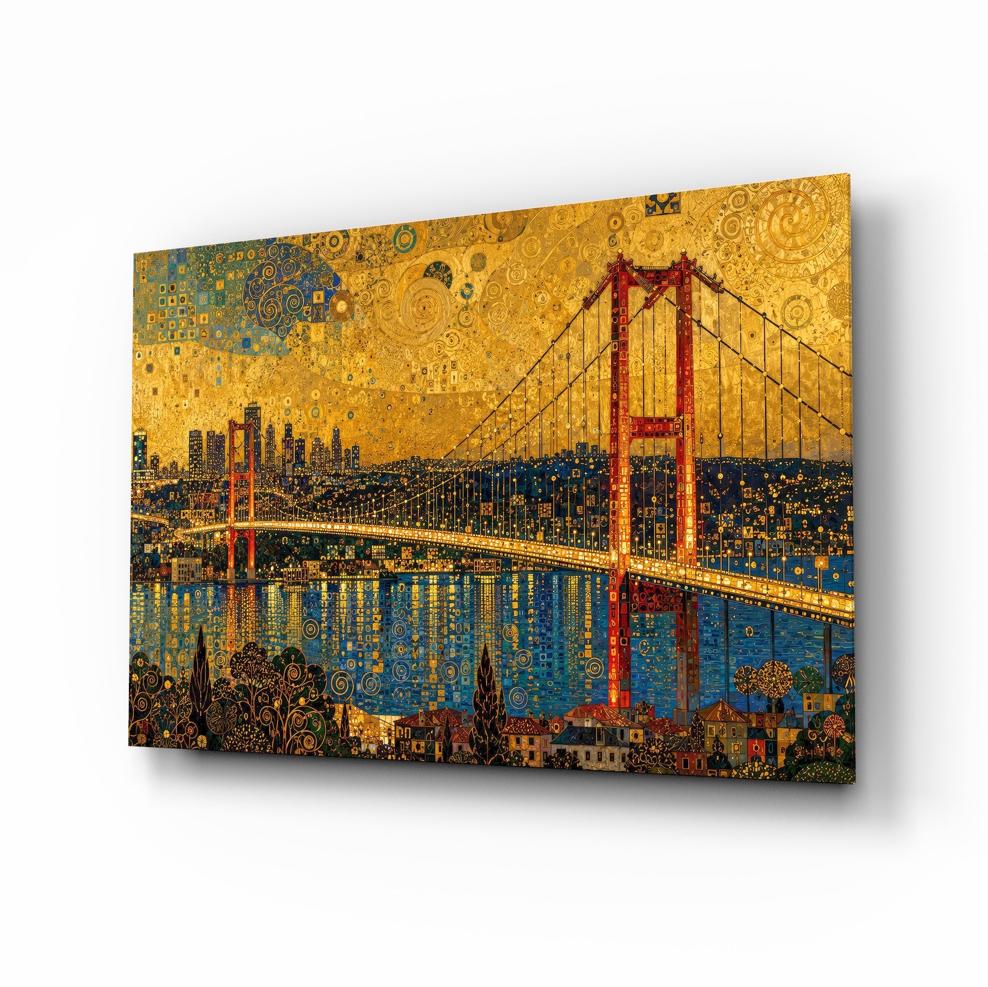 Istanbul Bosphorus Bridge Klimt Style Glass Wall Art