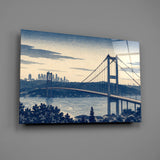 Istanbul Bosphorus Bridge Hokusai Style Glass Wall Art