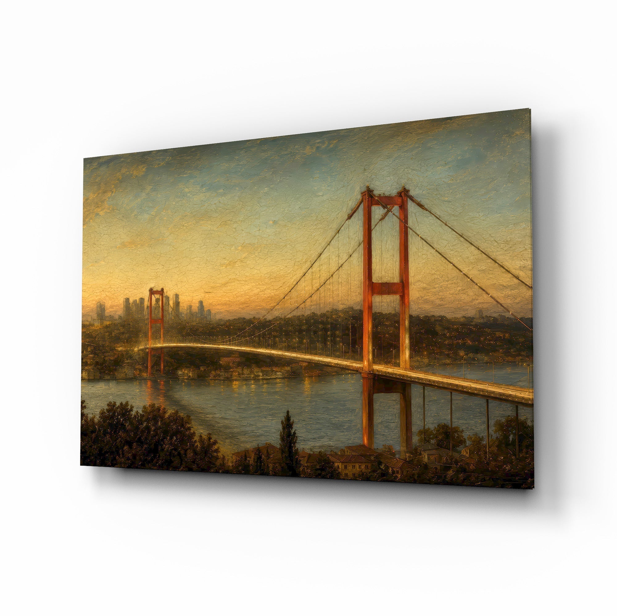 Istanbul Bosphorus Bridge Da Vinci Style Glass Wall Art