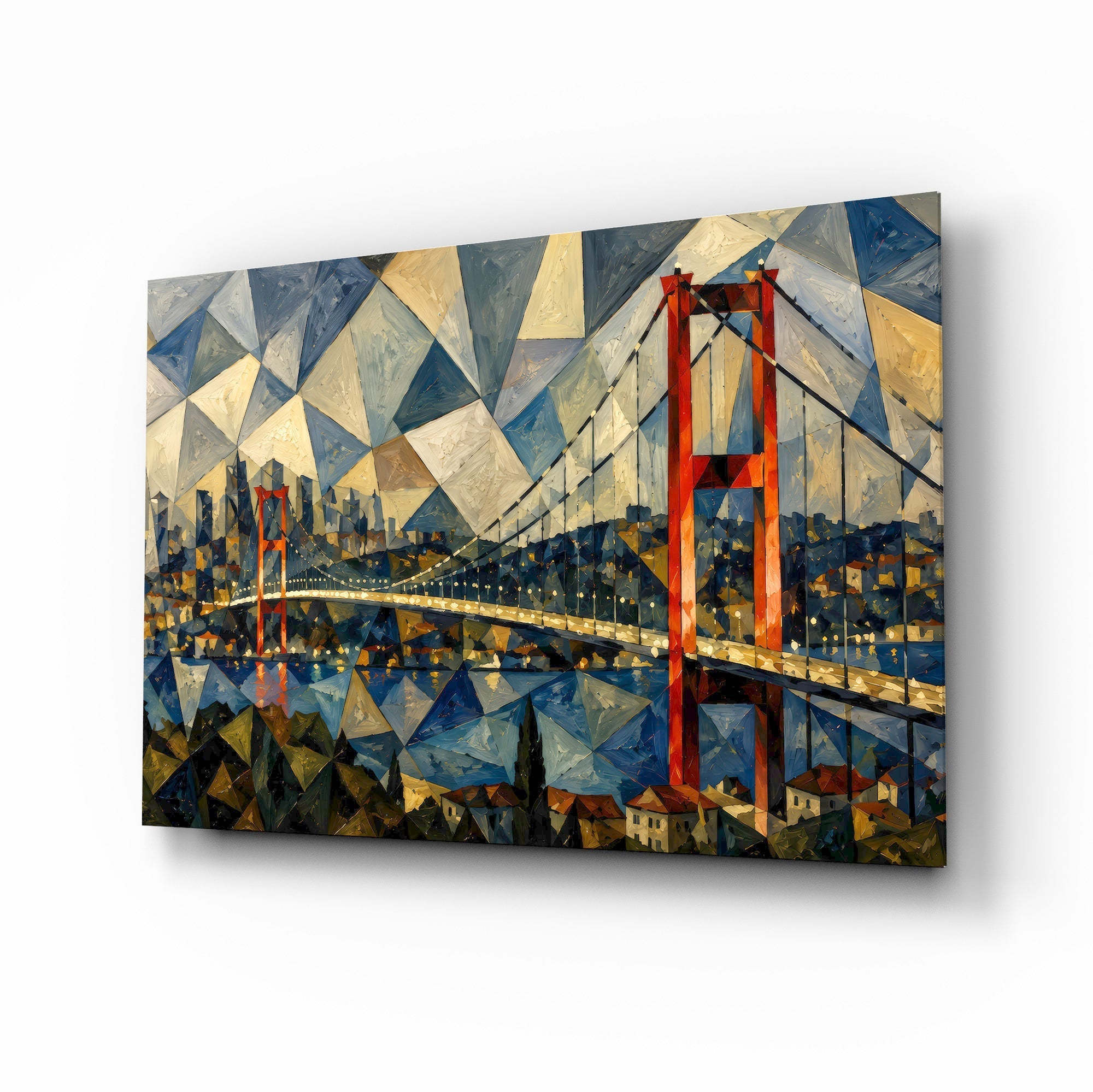 Istanbul Bosphorus Bridge Cubist Style Glass Wall Art