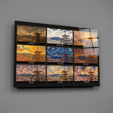 Mount Fuji Nine Painting Styles Collage Glass Wall Art