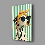 Dalmatian in Bandana and Round Sunglasses Glass Wall Art