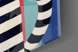 Striped Cat in Red Sunglasses Naive Art Glass Wall Art