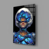 Blue Orchid Masked Woman Surreal Glass Wall Art