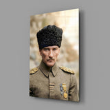 Atatürk Portrait in Kalpak Colourised Glass Wall Art