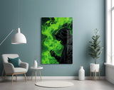 Hooded Figure Neon Green Smoke Glass Wall Art