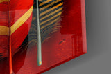 Patterned Feather Collection Red Ground Glass Wall Art