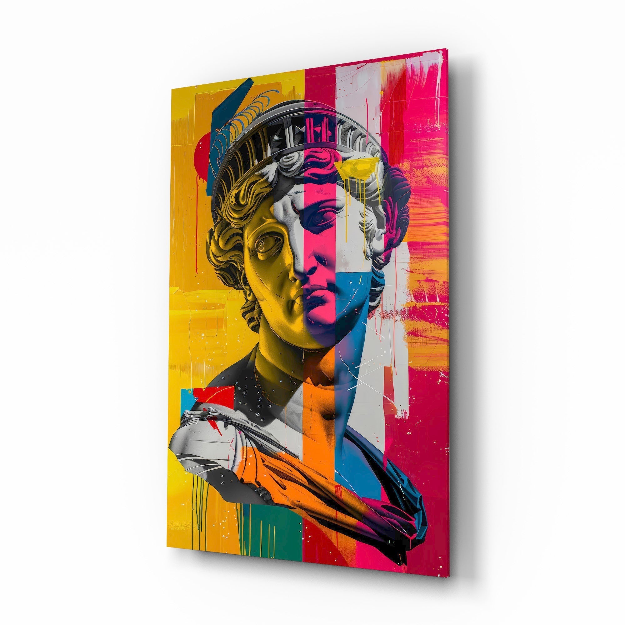 Classical Bust Neon Colour Block Street Art Glass Wall Art