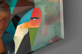 Cubist Faces Bright Colour Crowd Glass Wall Art