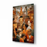 Cubist Town Crowd Terracotta Glass Wall Art