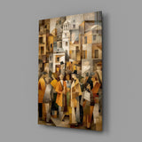 Cubist Old Town Street Ochre Glass Wall Art