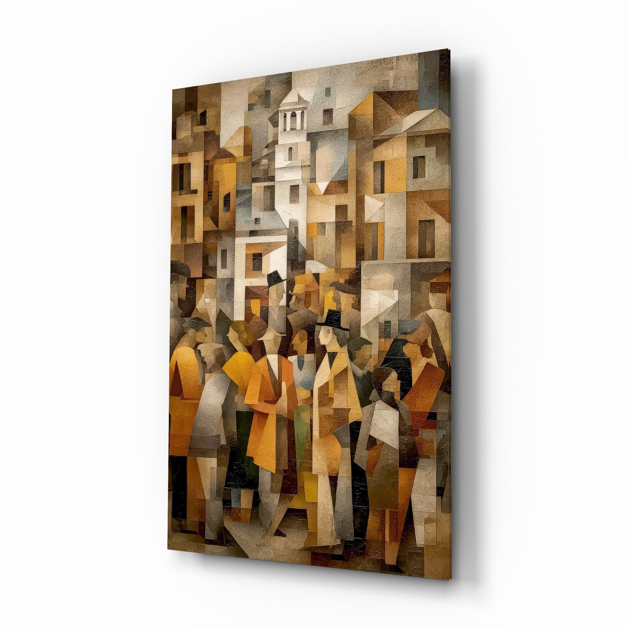 Cubist Old Town Street Ochre Glass Wall Art