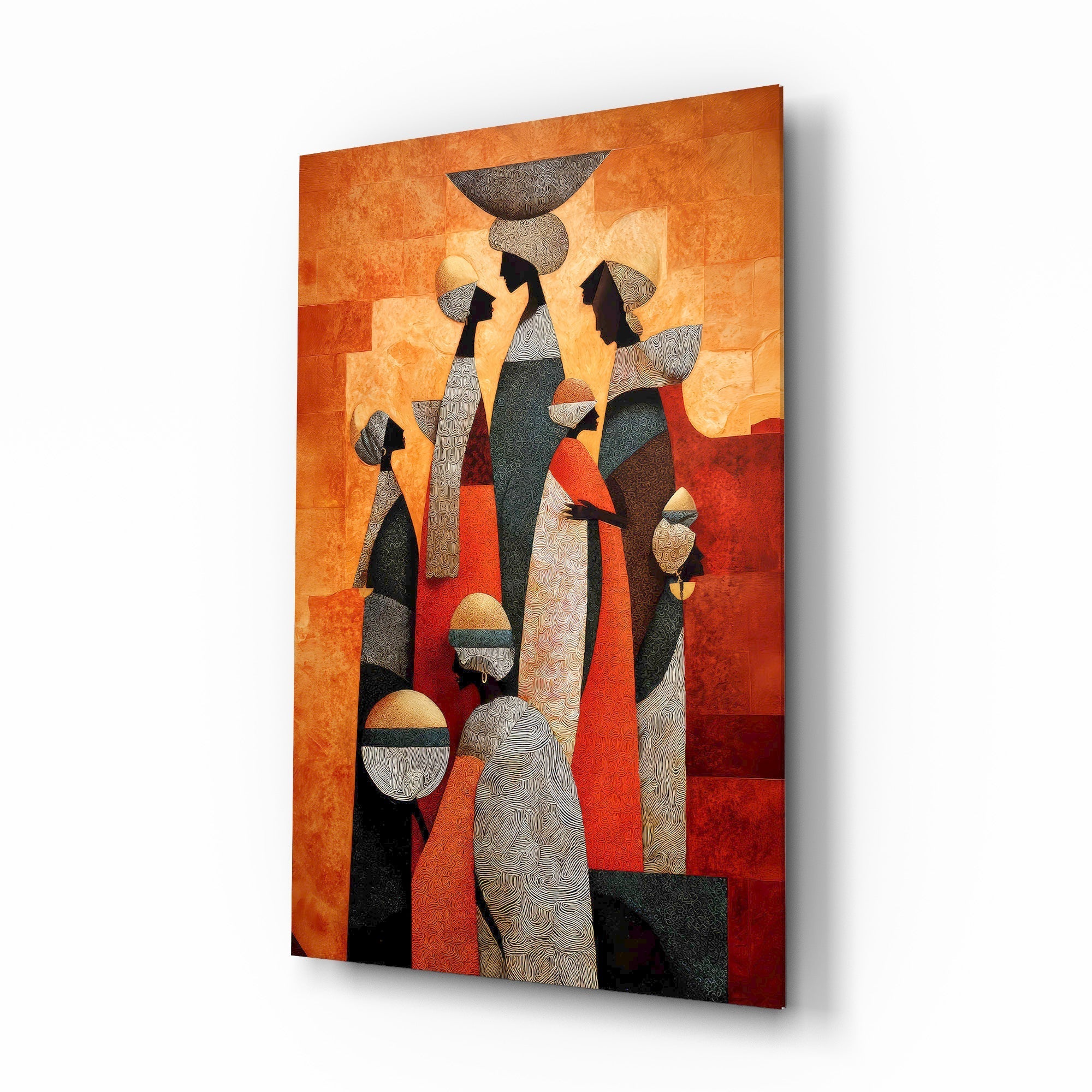 Women Carrying Vessels Terracotta Figures Glass Wall Art