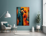Two Figures in Hats Textured Cubist Glass Wall Art